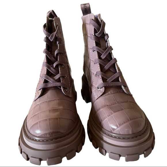 SCHUTZ Orly Croc-Print Lug-Sole Combat Boots Size 6B Sweet Lilac - Picture 3 of 10